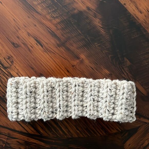 Hand Knit Hat and Matching Headband in Light Grey/Oatmeal O/S - Picture 7 of 8